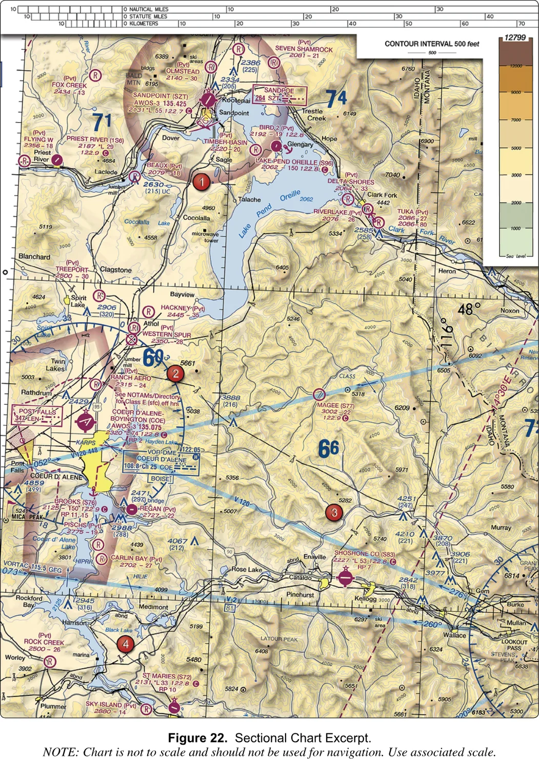 Sectional excerpt: Sandpoint / Coeur d'Alene / Lake Pend Oreille, ID